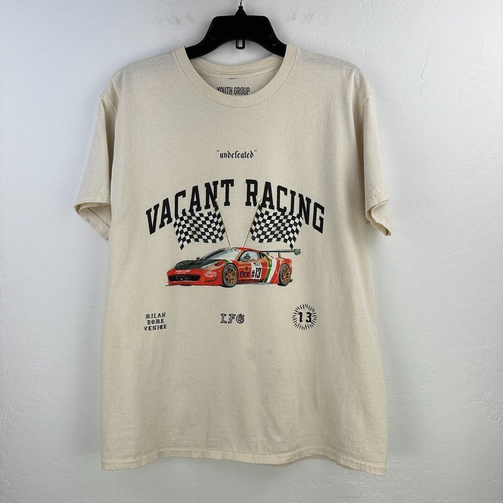 Youth Group Tshirt Mens Large Cream Cotton Pretty Vacant 14 Racing Car‎